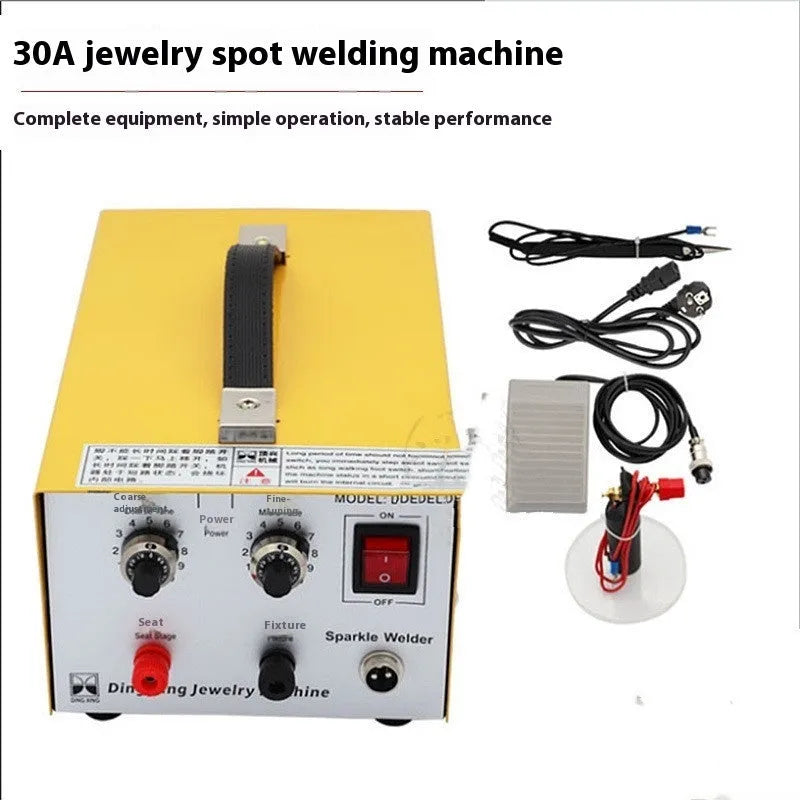 30A jewellery spot welder with foot pedal, DC current, 35x20x14cm, including pedestal, power cord, foot switch and soldering tweezers