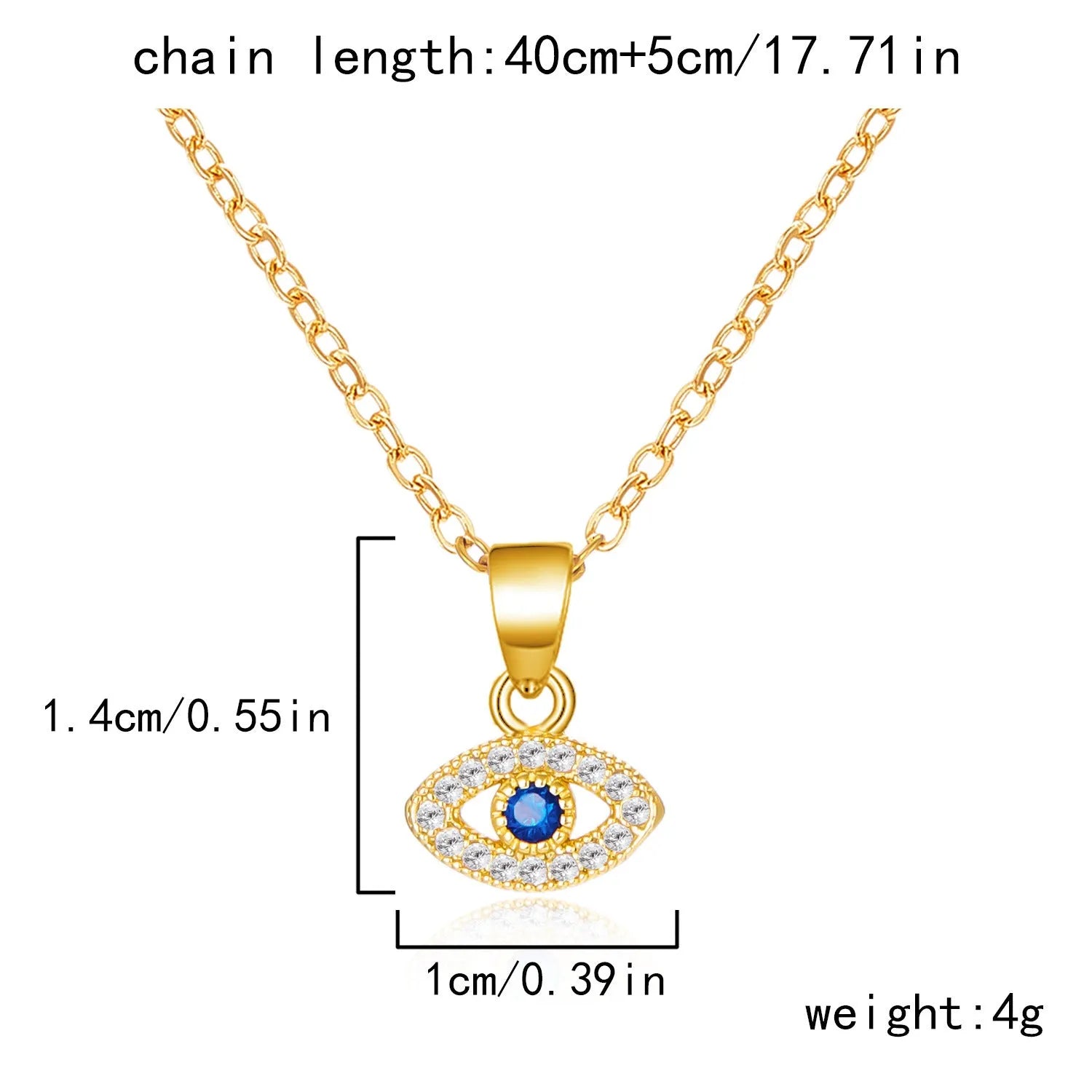 Blue eyes diamond devil's eye copper pendant necklace with electroplated finish on adjustable cross chain