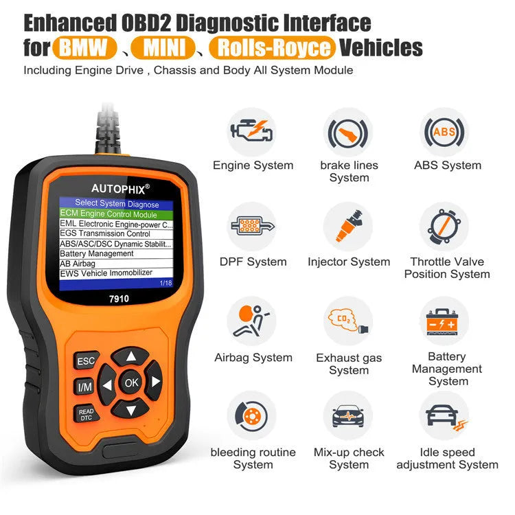 Autophix 7910 handheld OBD2 diagnostic scanner tool for BMW Mini Rolls Royce vehicles