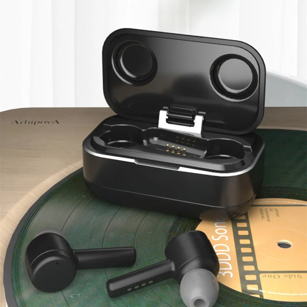 Black smart noise-reduction Bluetooth headset, invisible ear back, 16-channel hearing aid, in-ear, plastic and aluminium alloy