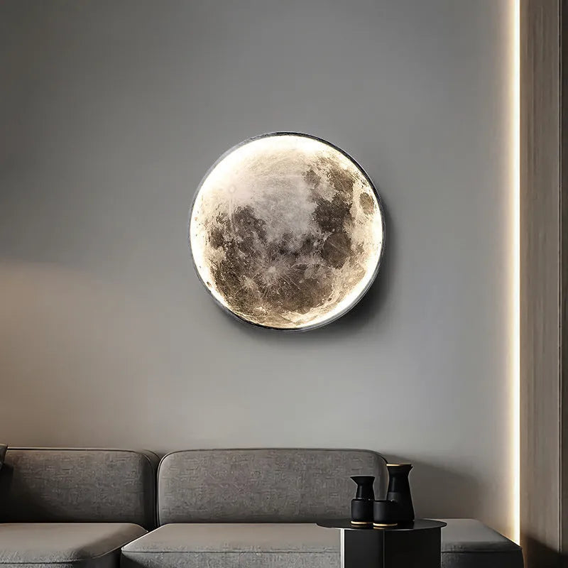Moon wall lamp in modern lunar design, 24cm to 120cm diameter, 220V LED for bedroom bedside
