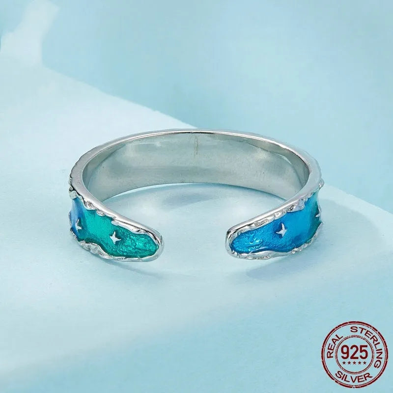 Aurora Star open adjustable ring in sterling silver with star cartoon motif, colour SCR1021-E, for women