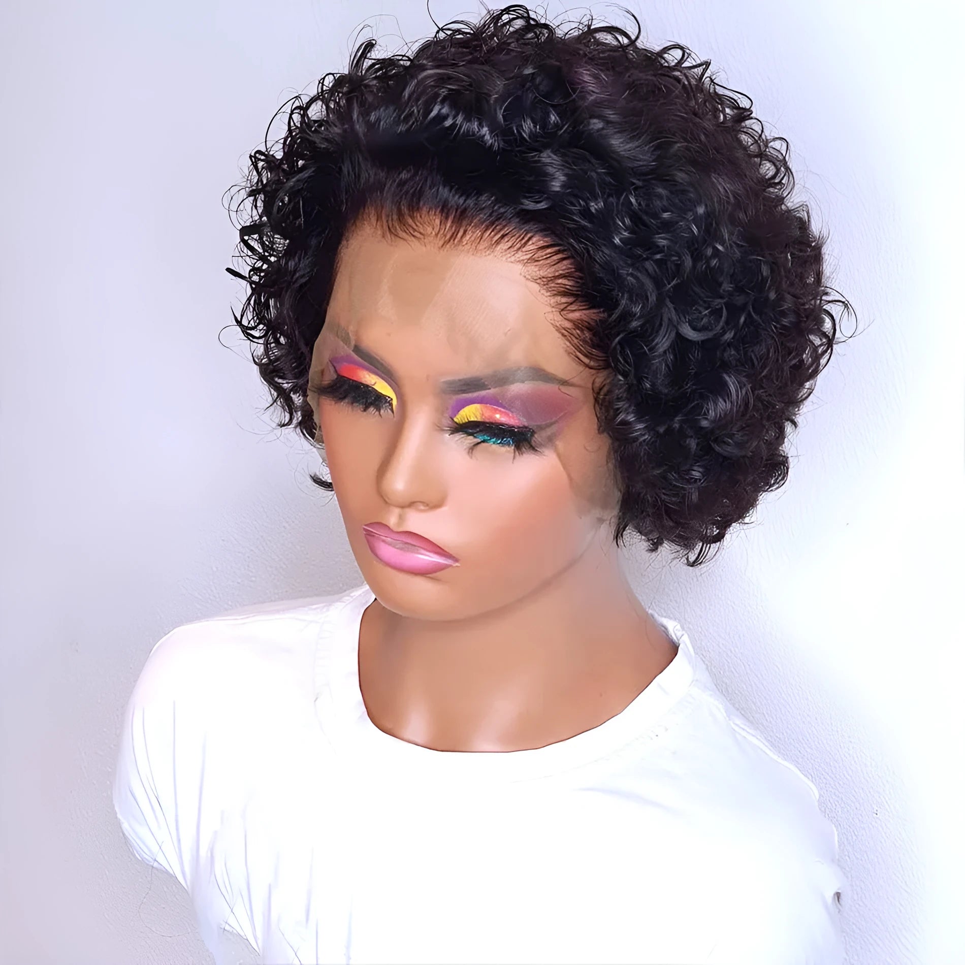 Black human hair pixie wig lace cover in 13x1 colour