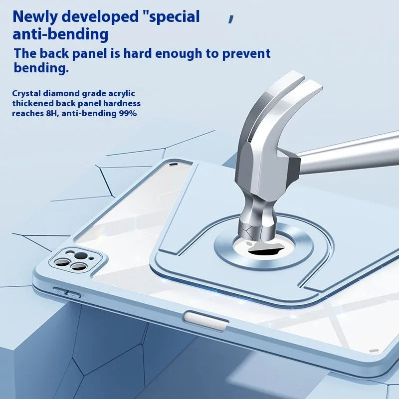 Magnetic split tablet case with pen slot and rotatable stand, PC material, mirror element, in six colours.