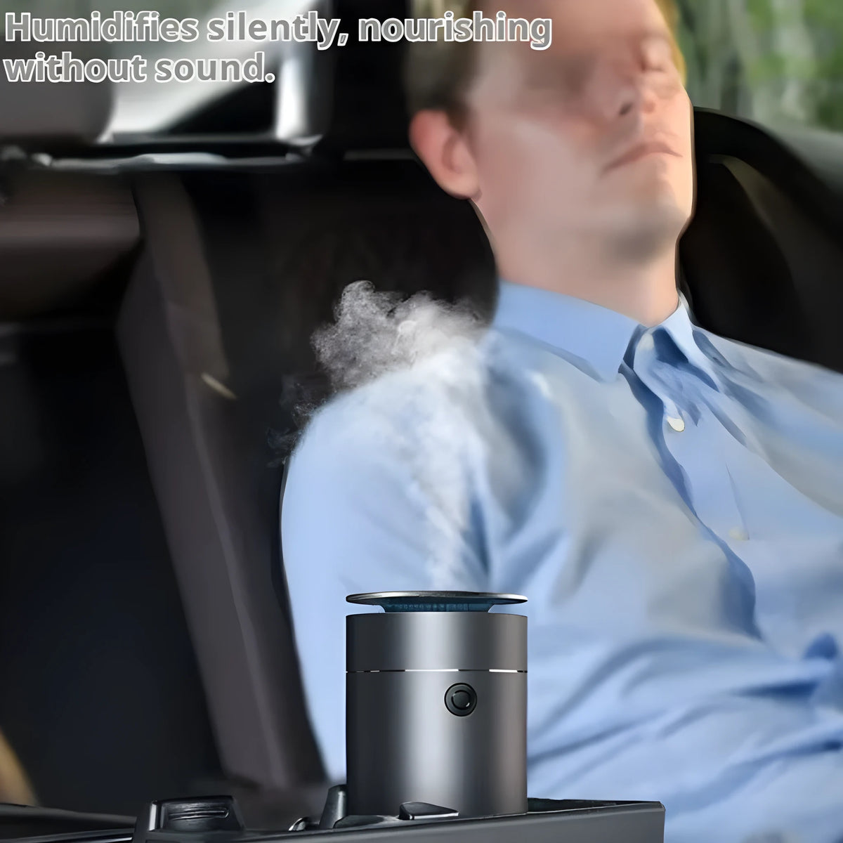 Dark gray column-shaped mini USB aromatherapy humidifier with 5W power and 0.5-1L reservoir for car and small room use