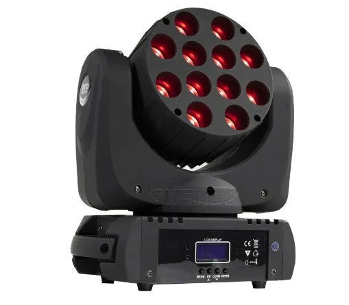 144W LED moving head beam wash light with DMX 9/16 channel control and full-colour 12 x 12W LED source