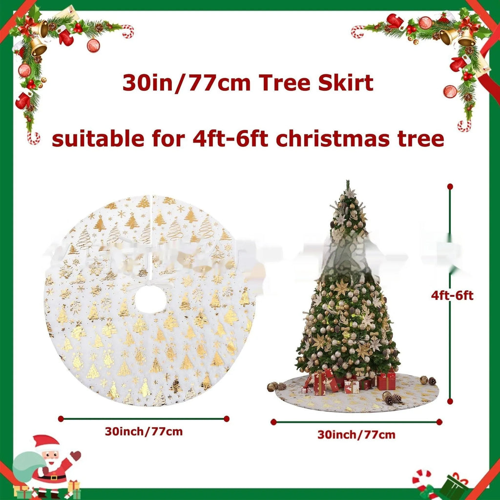 Plush Christmas tree decorative floor mat in red and green on a wooden floor