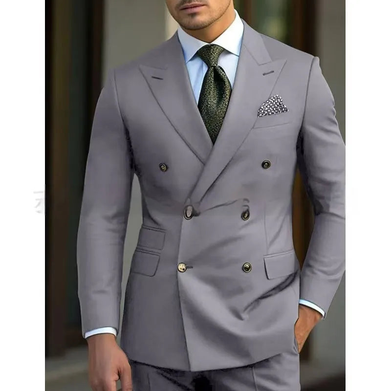 Men's two-piece business suit set in chemical fibre blend fabric available in multiple colours and sizes