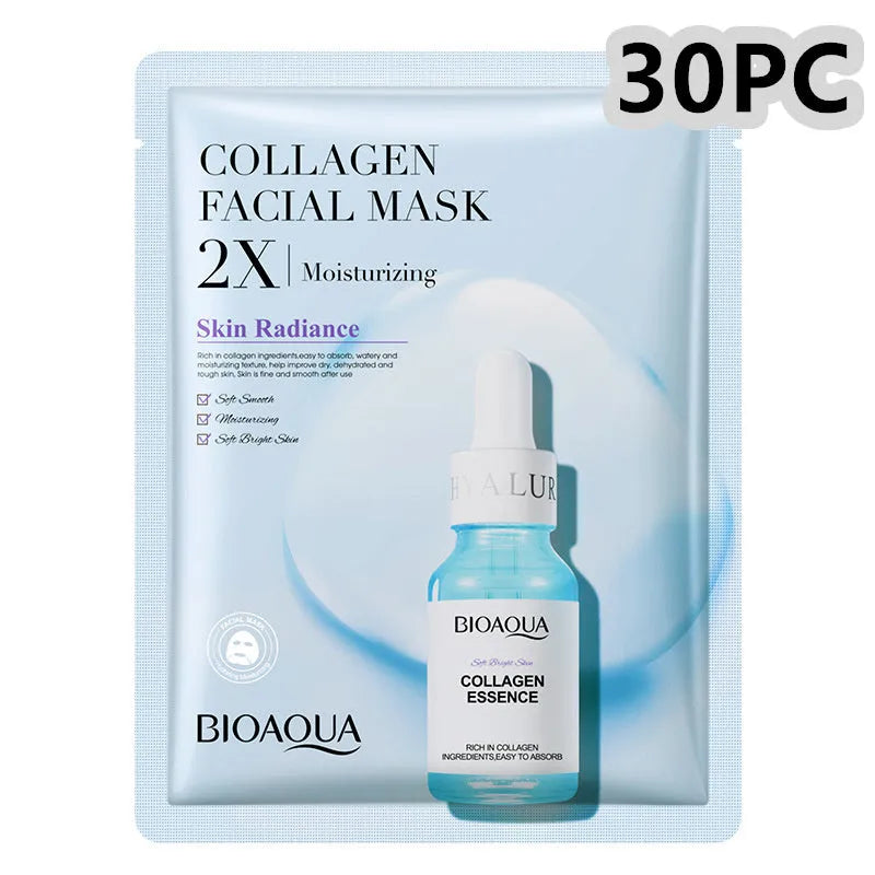 Collagen face mask sheet with hyaluronic acid gel formula in 30g pack