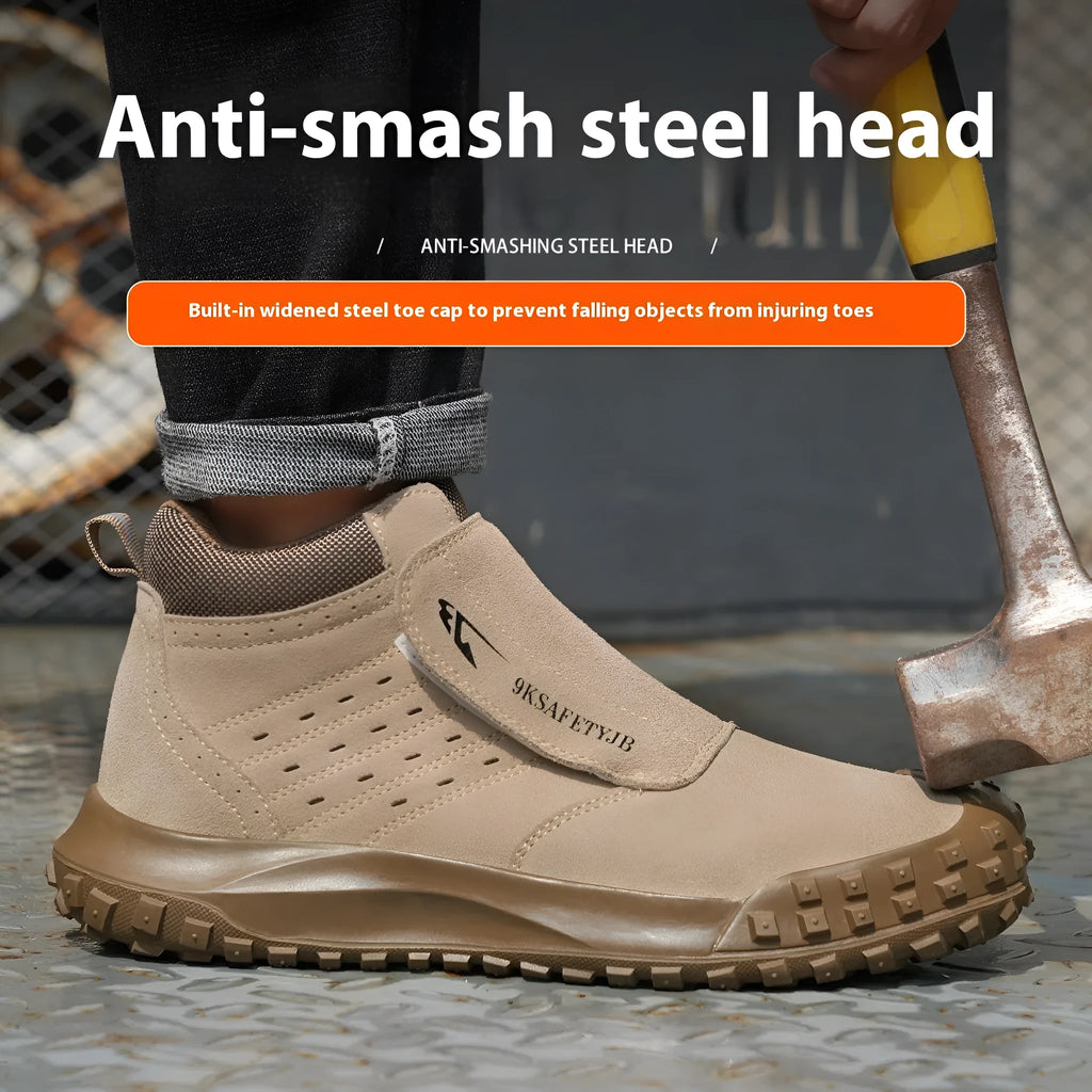 Low-top welder safety shoes with steel toe cap and lace-up front, in sand colour.