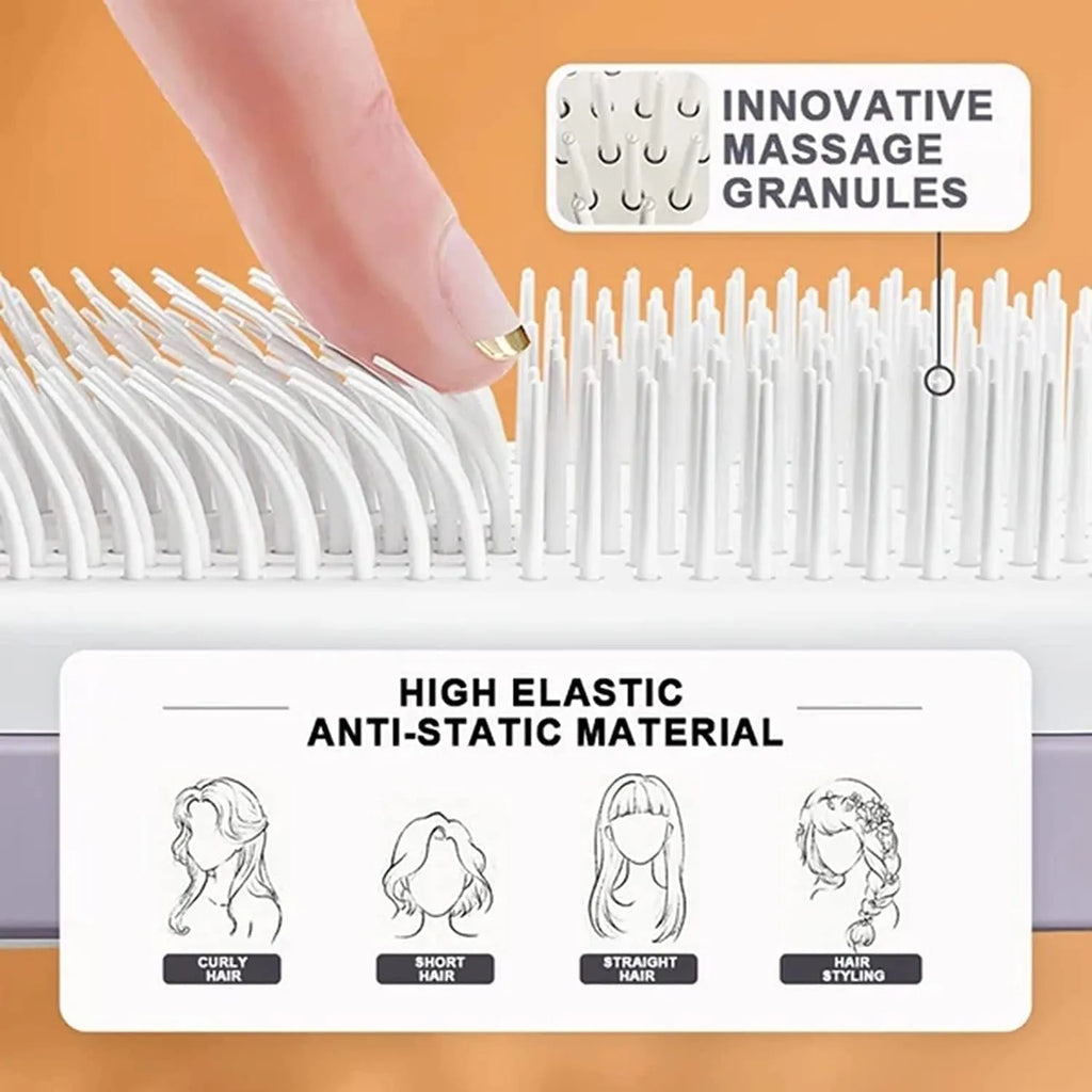 4-in-1 self-cleaning anti-static massage hair brush in Roland purple or Moon rock ash, 24.6 x 6 x 2.5 cm