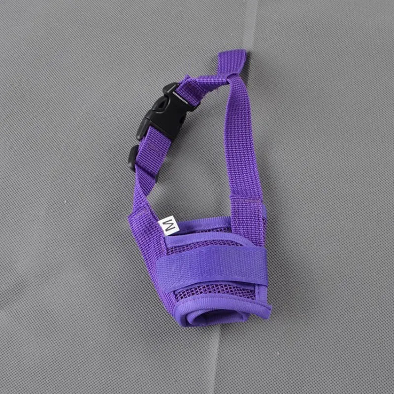 Adjustable plastic dog muzzle for biting and barking control in multiple sizes and colours