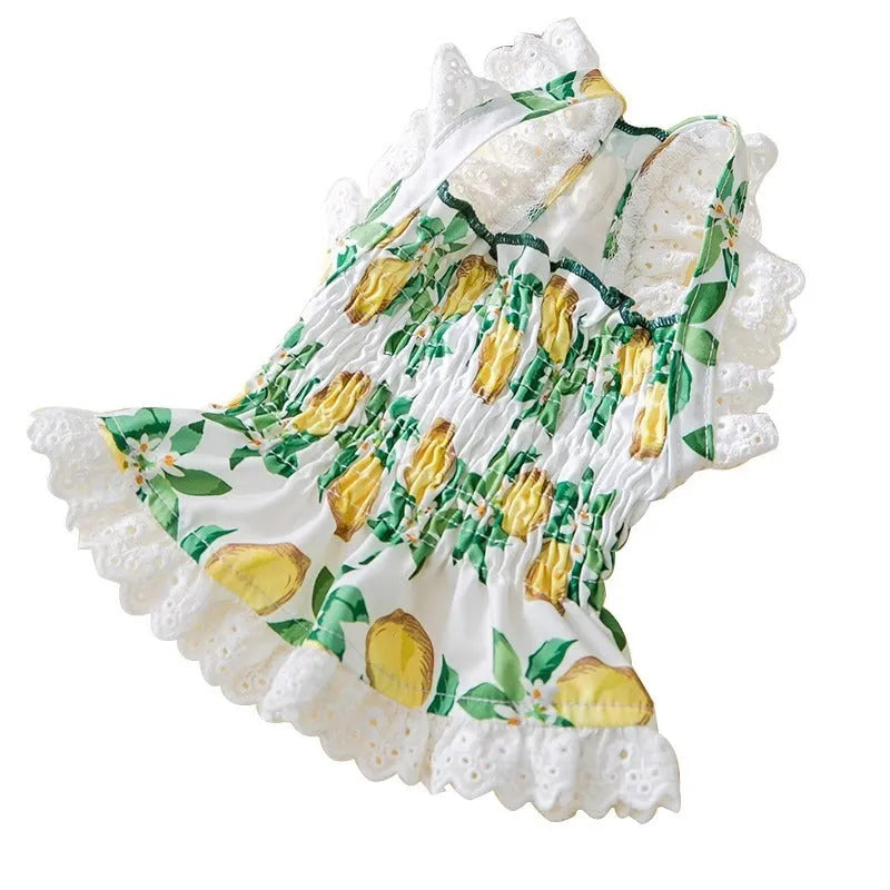 Rock yellow lemon polyester dog skirt dress with thin straps and princess style design