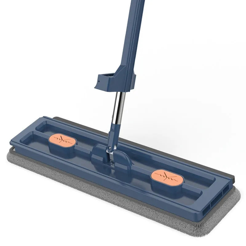 Large flat mop with rotating head and stainless steel handle for cleaning hard floors