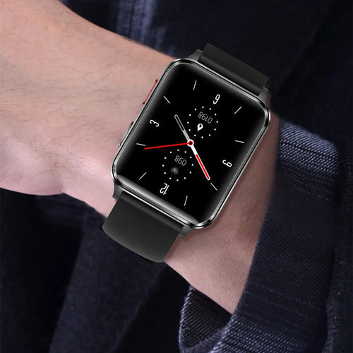 Air Type multi-sport watch with 1.70 inch tempered glass screen and blue silicone wristband showing heart rate data
