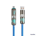 Car multifunction 240W four-in-one silicone data cable with Mini USB Lightning Micro USB TYPE-C connectors in purple