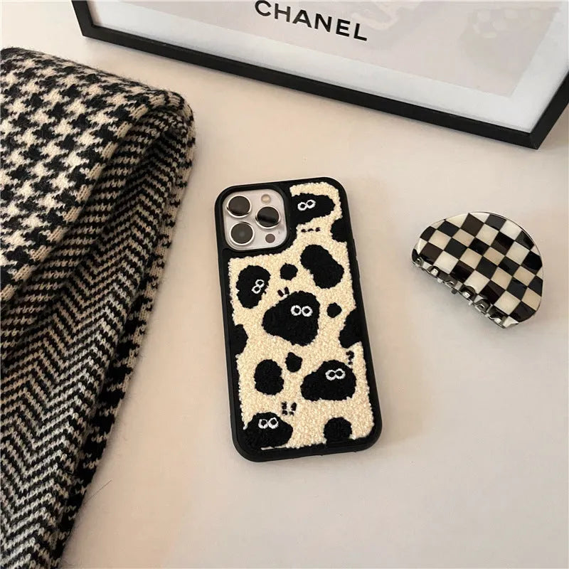 Black plush fairy funny phone case back cover for iPhone models