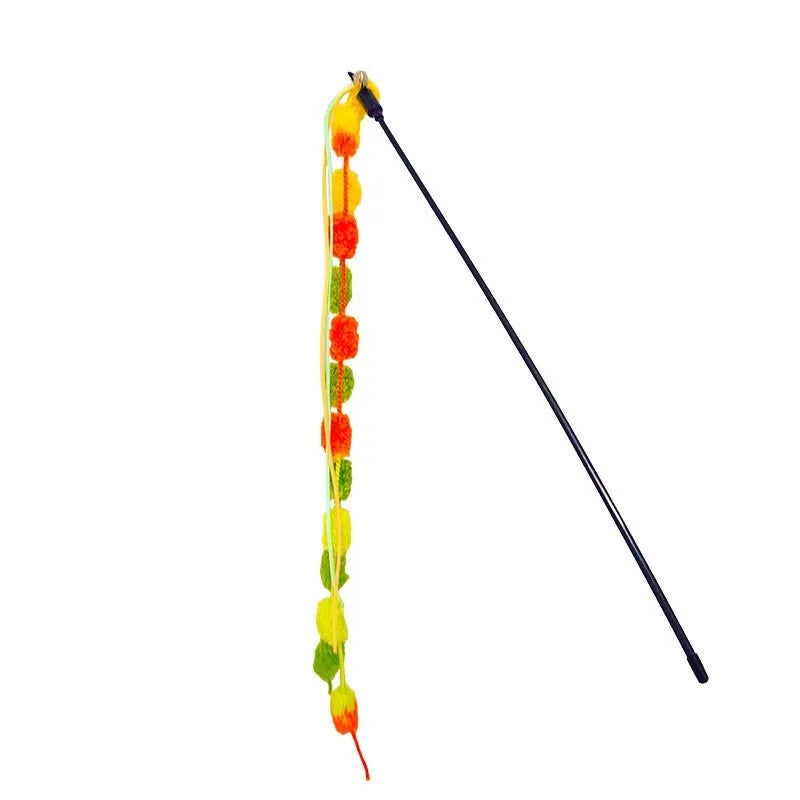 Rainbow cotton candy cat teaser with lengthening bar tassel and bell in blue pink colour
