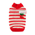 Red knitted cherry pet sweater with white stripes and 3D cherry embroidery for small dogs and cats