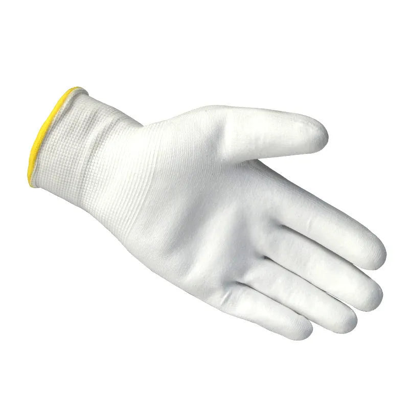 White PU coated work gloves with breathable flexible design for labour and gardening protection