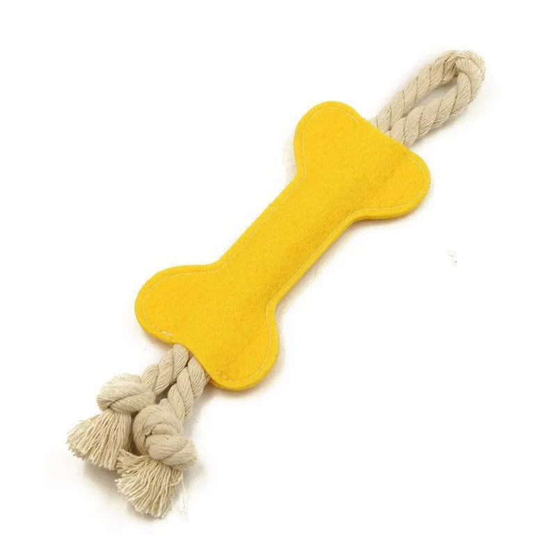 Bone-shaped dog training toy with rope knot texture in blue colour showing 16cm length