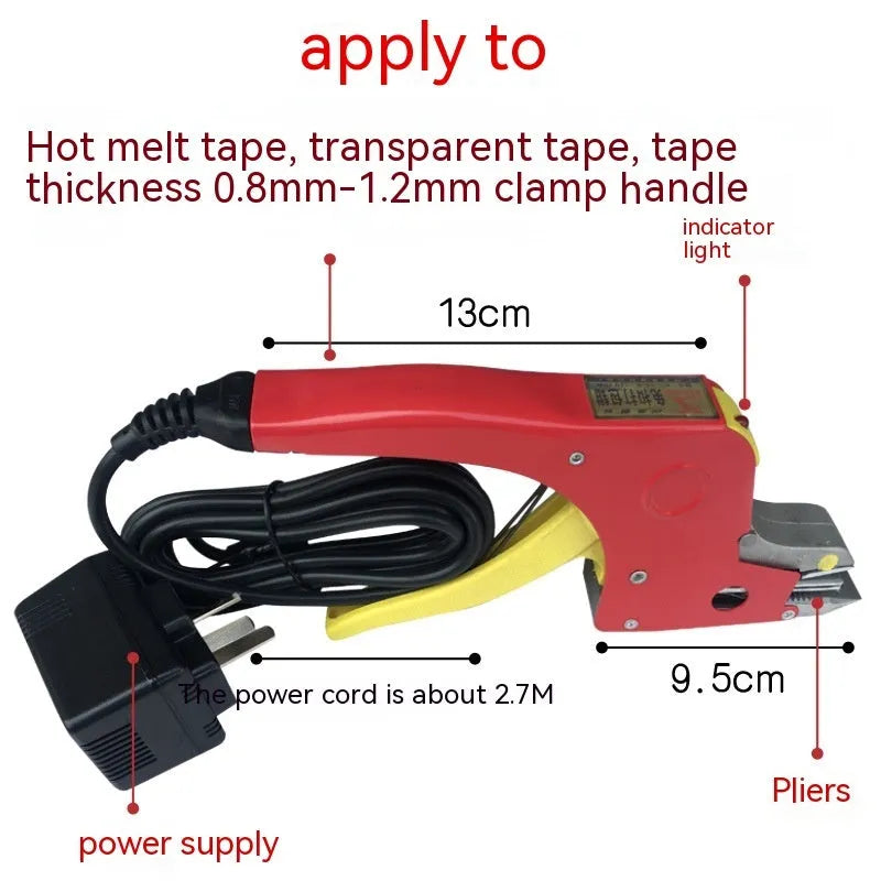 Yellow portable electric hot melt packing machine with plastic steel tensioner and yellow packaging tape reel