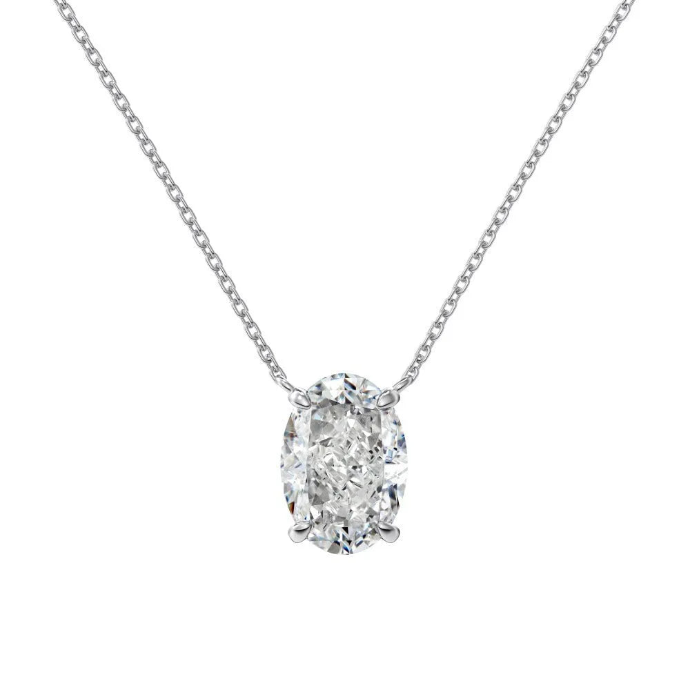 S925 sterling silver necklace with a geometric oval ice flower pendant in gold or platinum finish.