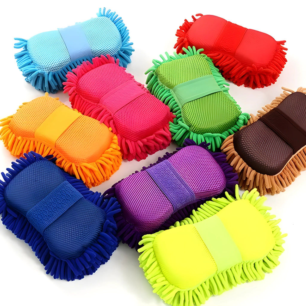 Silver green microfiber chenille car wash sponge for cleaning vehicle interiors and exteriors
