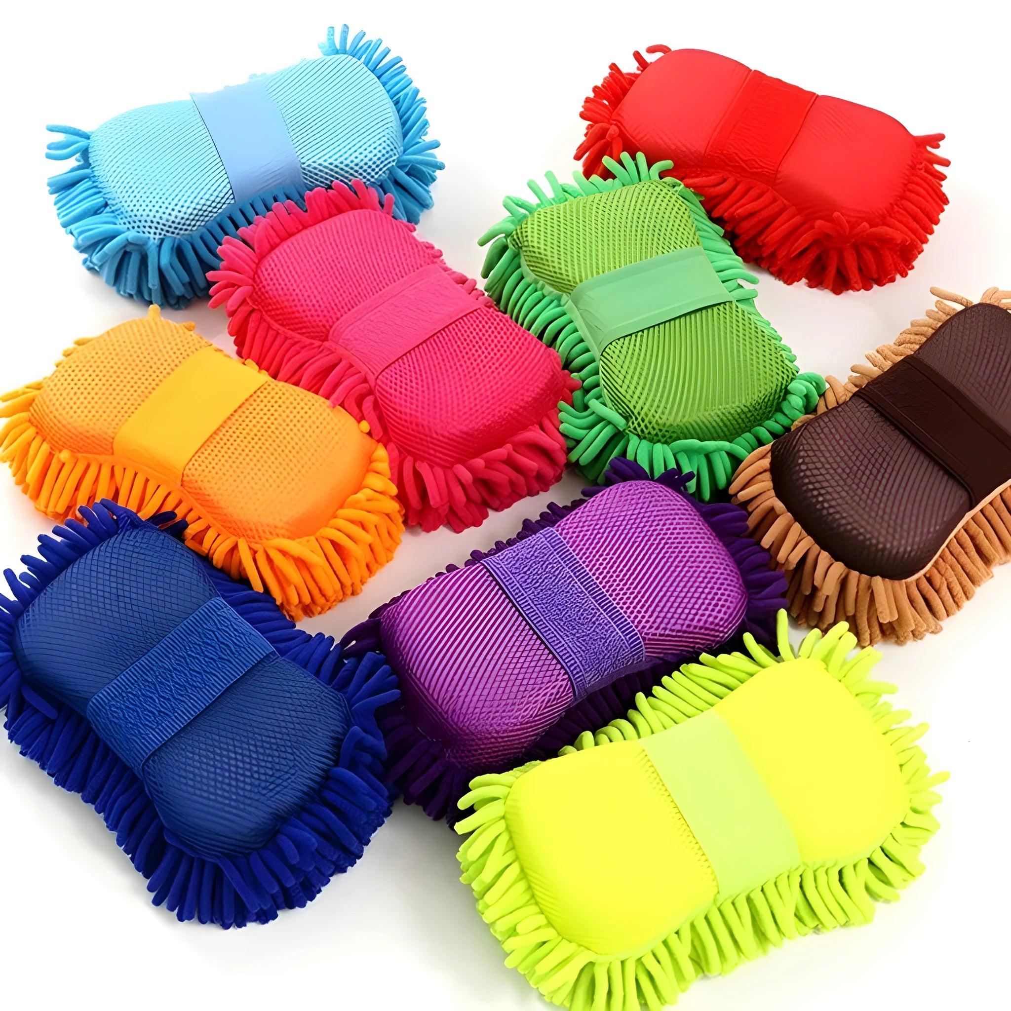 Silver green microfiber chenille car wash sponge for cleaning vehicle interiors and exteriors