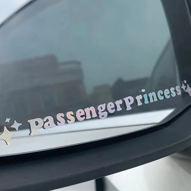 Passenger princess text decorative sticker for car rearview mirror in various colours