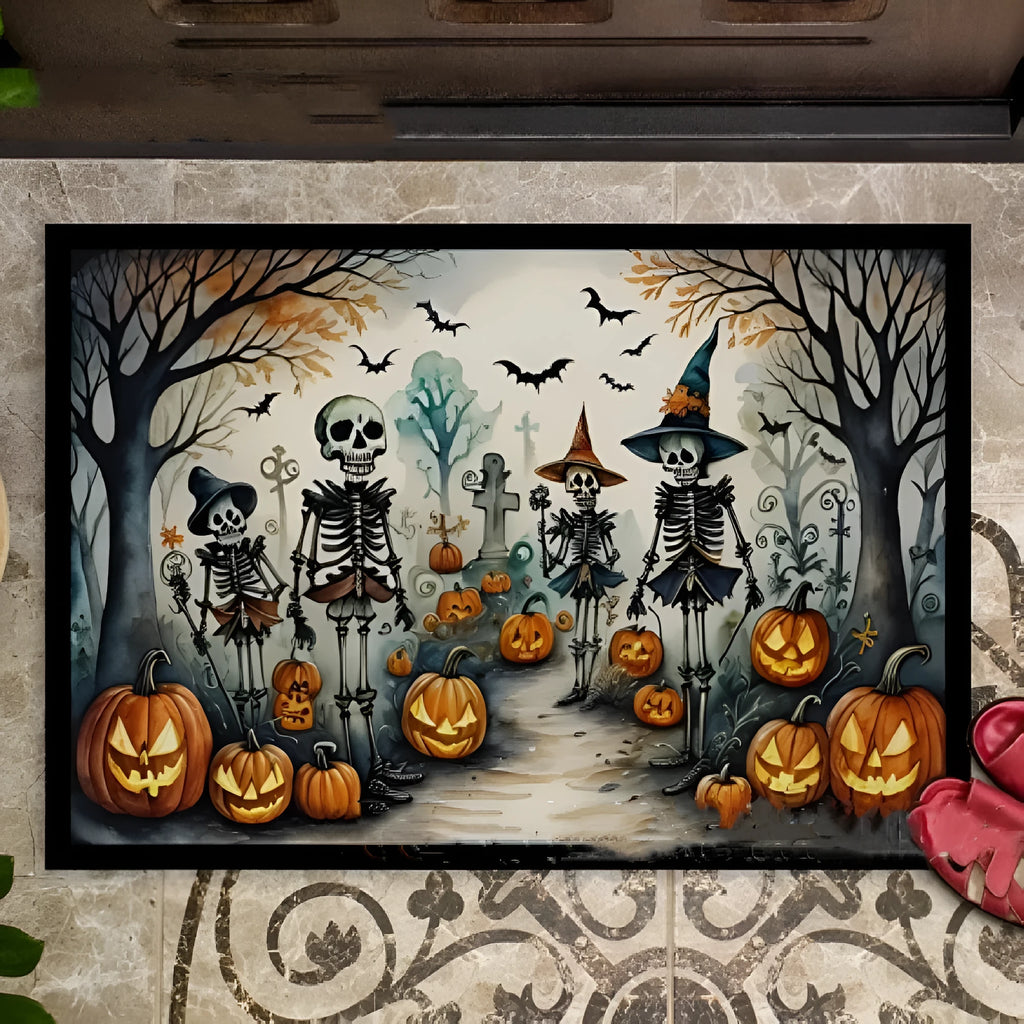 Black Halloween doormat with cartoon animation print, polyester fibre, 40x60cm
