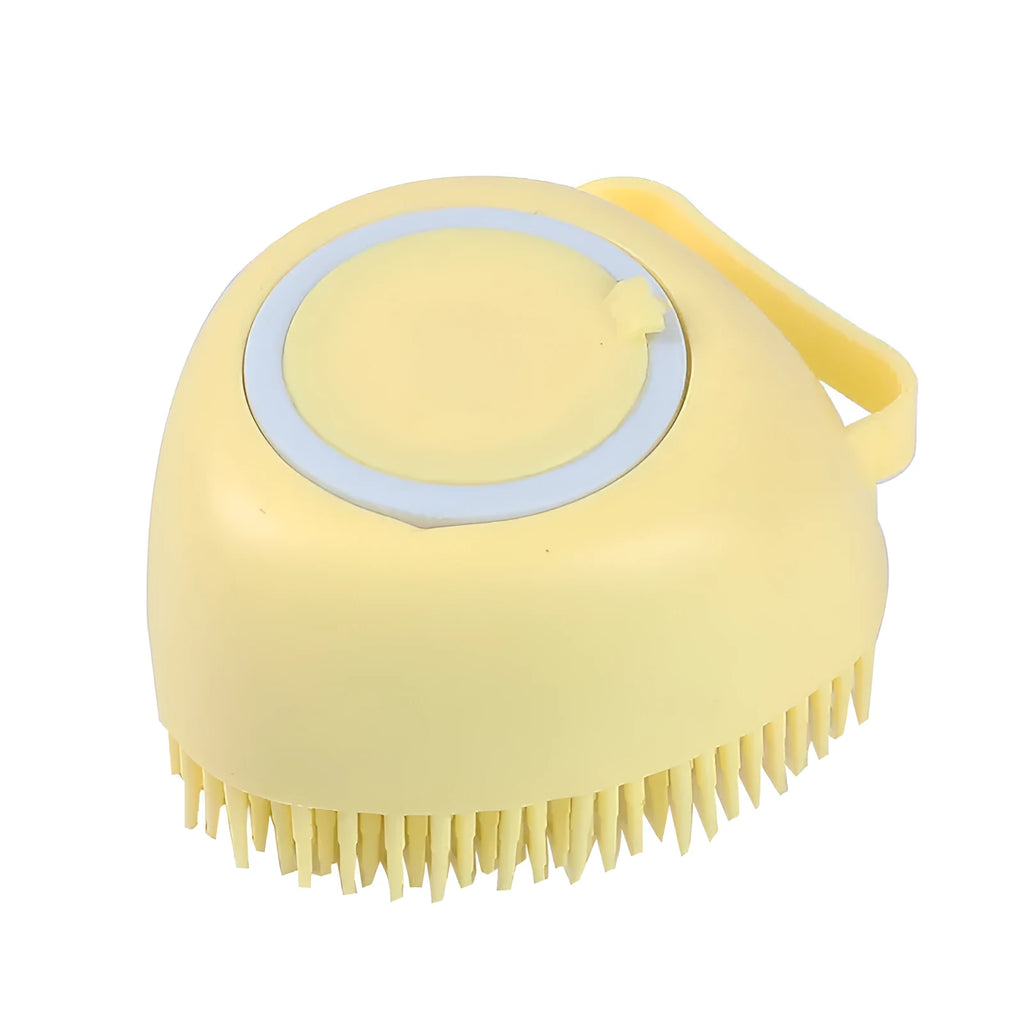 Blue silicone dog bath and massage brush for pet grooming