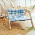 Wooden elevated cat bed with beach chair design and soft cloth hammock in blue colour