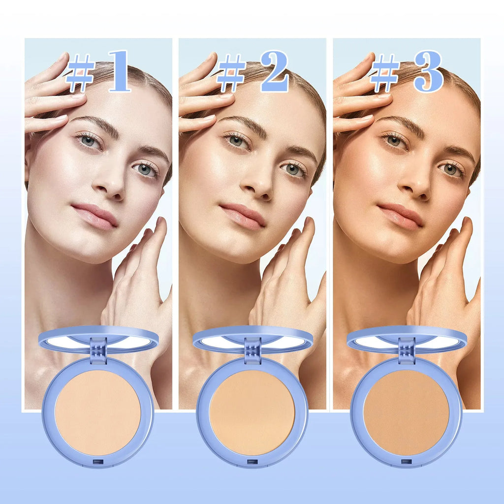 8g compact of natural finishing powder for makeup setting in classic ivory, natural beige, or pure beige.