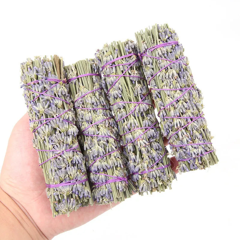 Natural dried lavender flower aromatherapy stick measuring four inches long