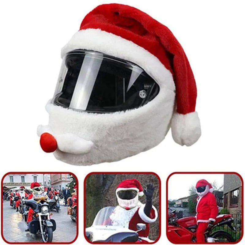 Santa Claus motorcycle helmet cloth cover in red and white, 22x25x4 cm