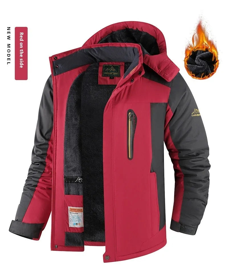 Men's fleece-lined thick winter jacket mid-length cotton-padded coat in 828 Black