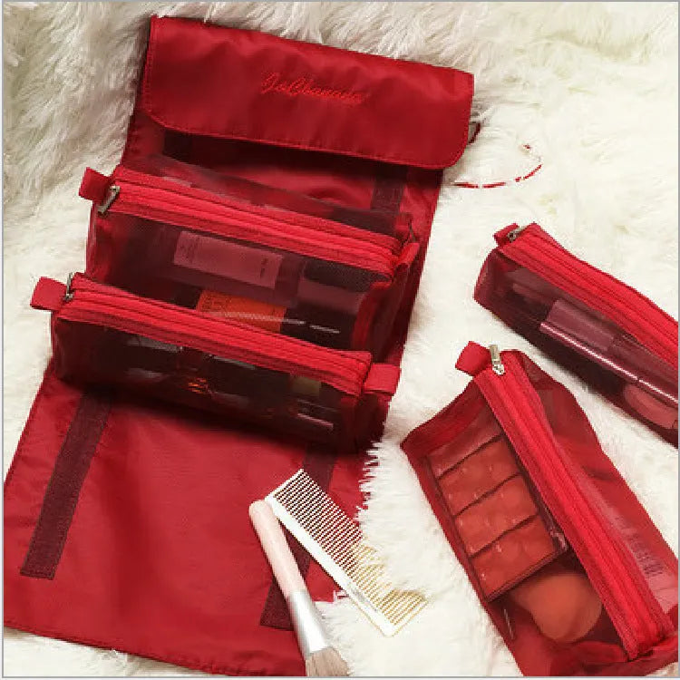 4pcs foldable cosmetic travel bag set in assorted colours made from polyester with zipper pockets