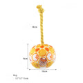 Blue and yellow elastic football dog toy with cotton rope for tug-of-war and chewing.