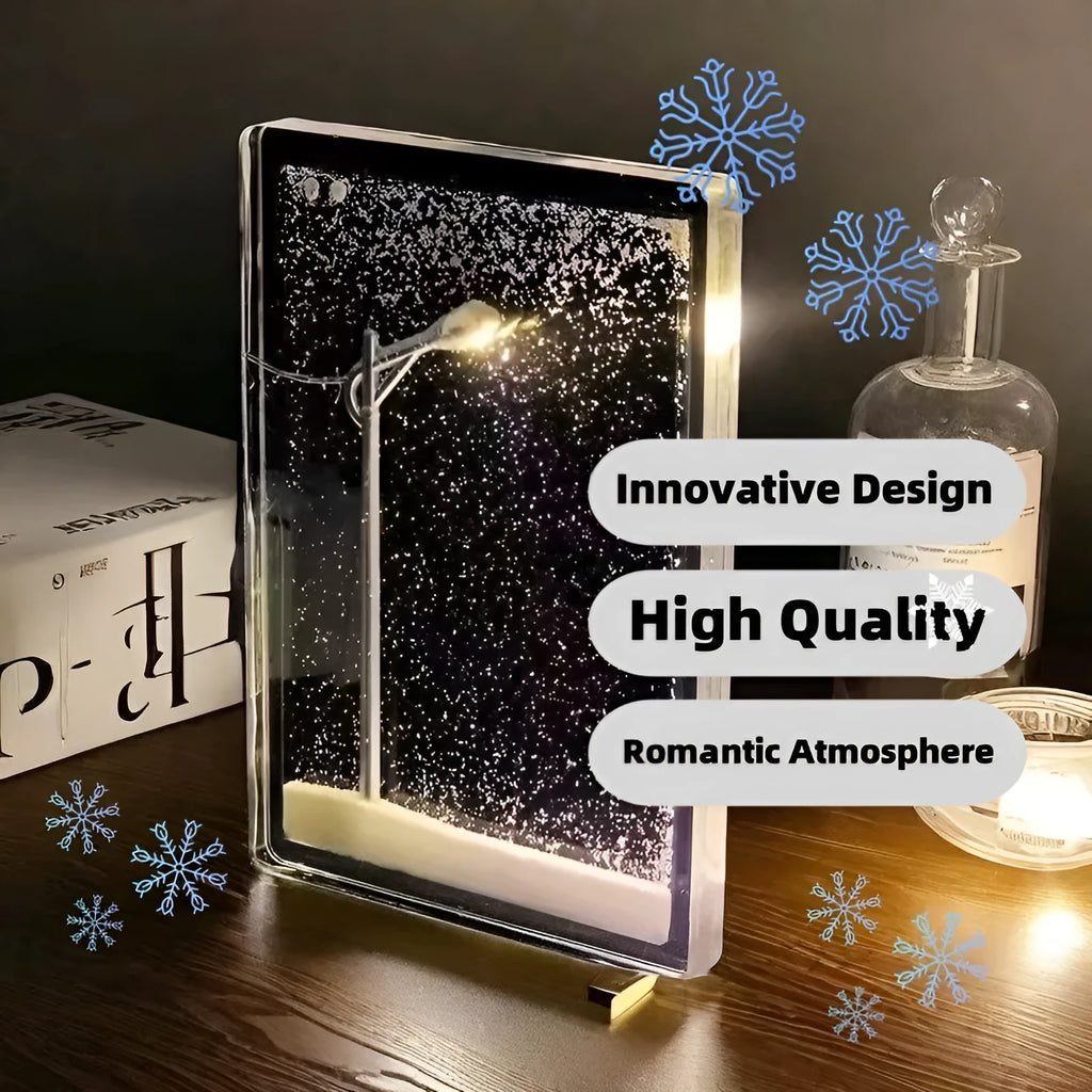 DIY magic snowy landscape night light kit with small street lights for Christmas desktop decor.
