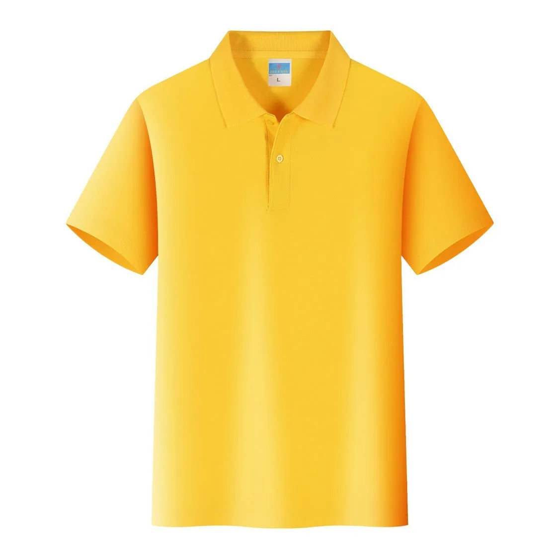 Short-sleeved cotton work shirt on a hanger, shown in a light colour, suitable for custom embroidery.