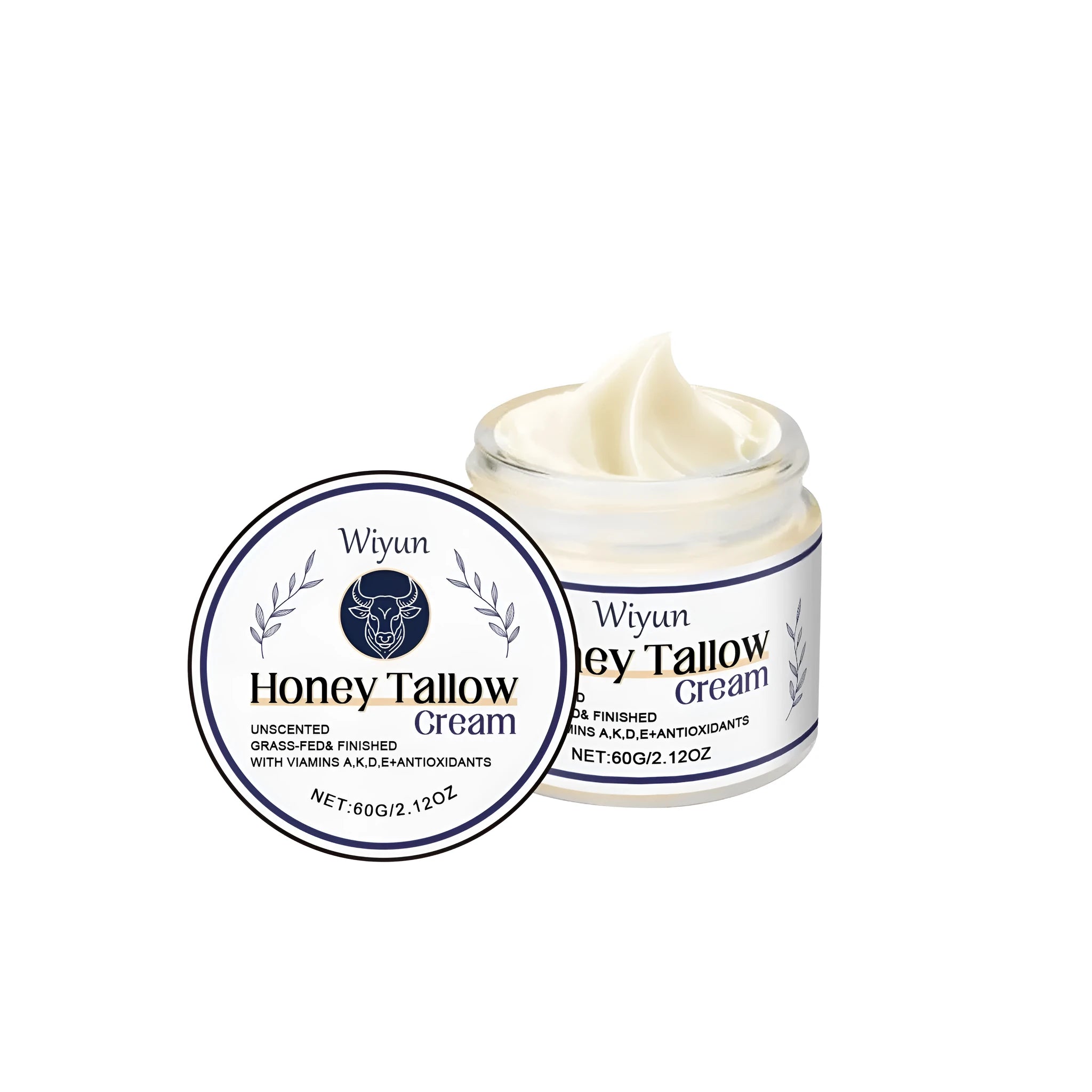 60g jar of cow fat moisturising cream for dry skin with vitamins.