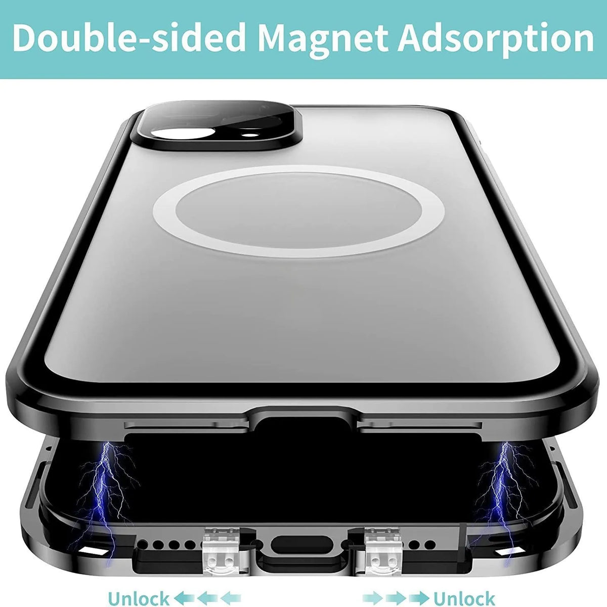 Magnetic card buckle phone case for iPhone 16 series in black metal with card slot