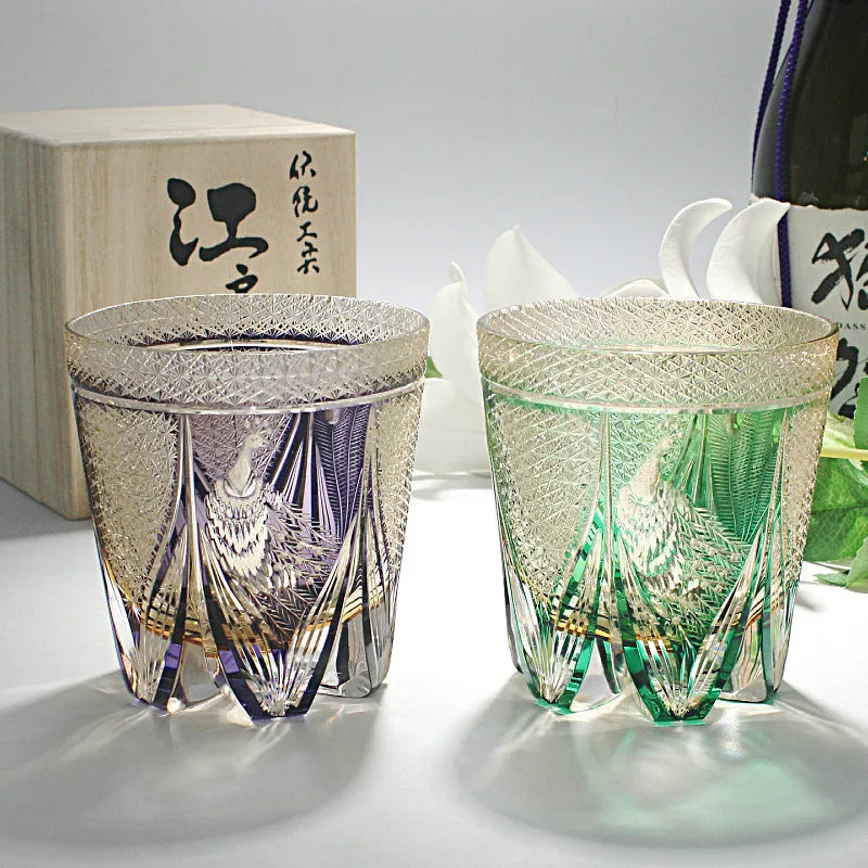 Crystal glass whiskey wine tumbler in simple style, available in multiple colours including Golden Pink Peacock