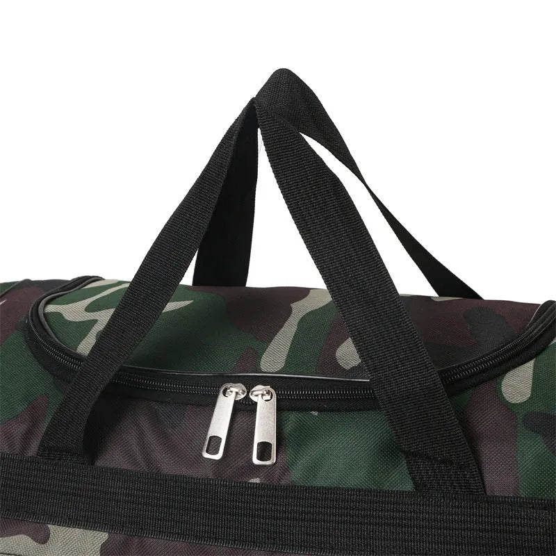 Camouflage waterproof luggage bag with 20L capacity and striped polyester lining