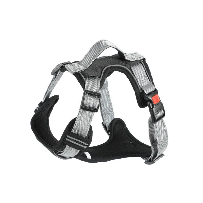 Orange adjustable dog chest strap vest harness with an integrated hand holding rope.