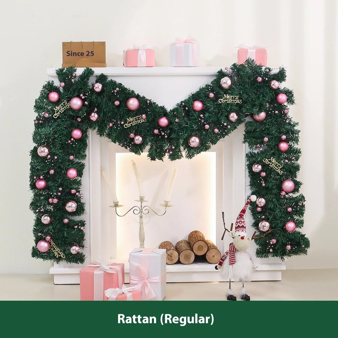 2.7 metre pink Christmas rattan decoration with 240 warm lights in Korean style