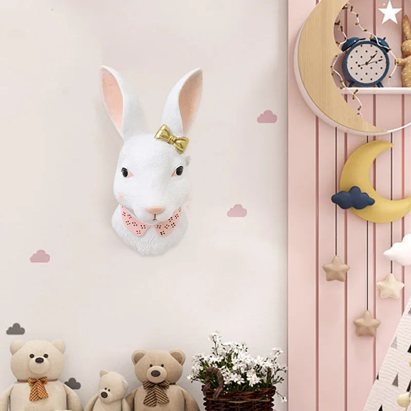 Resin cartoon rabbit wall decor in Rabbit style with traceless nail, expansion screw, and nail-free sticker.