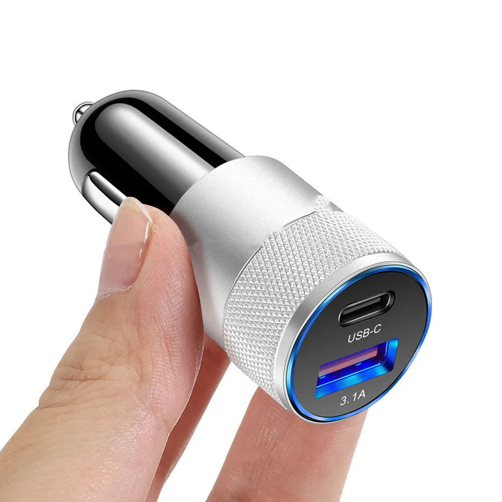Aluminium alloy mobile phone car charger for 12V vehicles in compact design