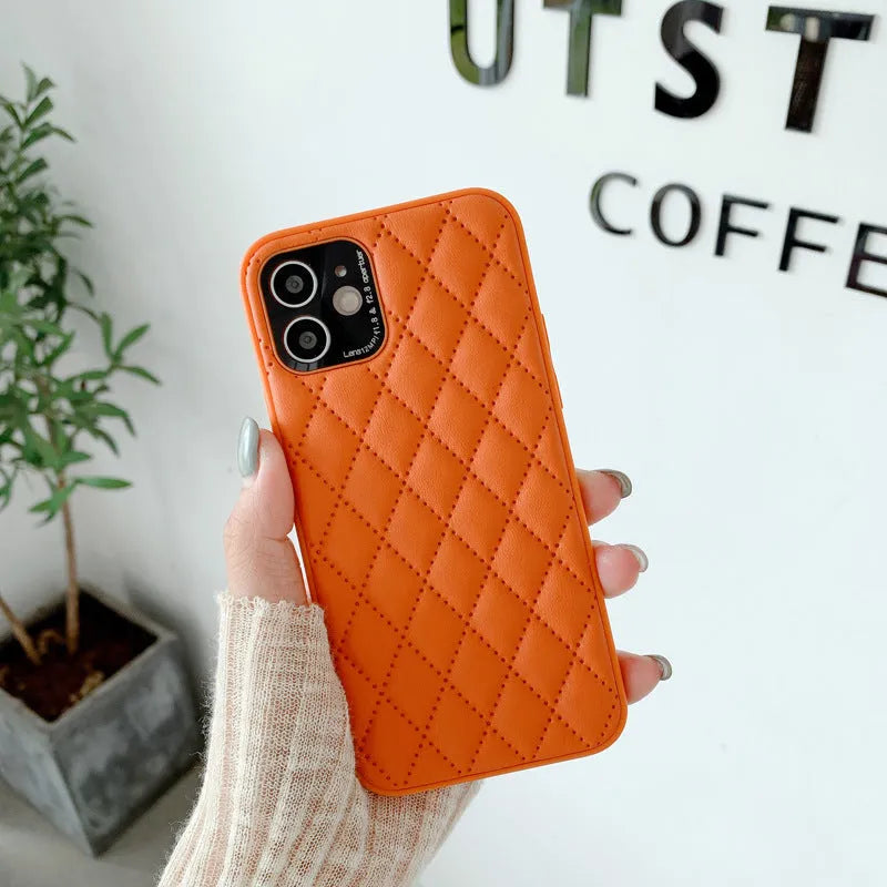 Diamond plaid imitation leather phone case for iPhone in white colour